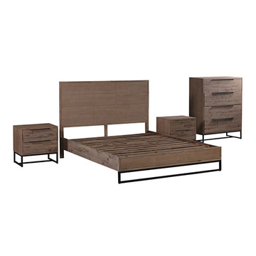 4 Piece Bedroom Queen Suite Dark Wood Veneered - Bed, 2 Bedside Tables & Tallboy