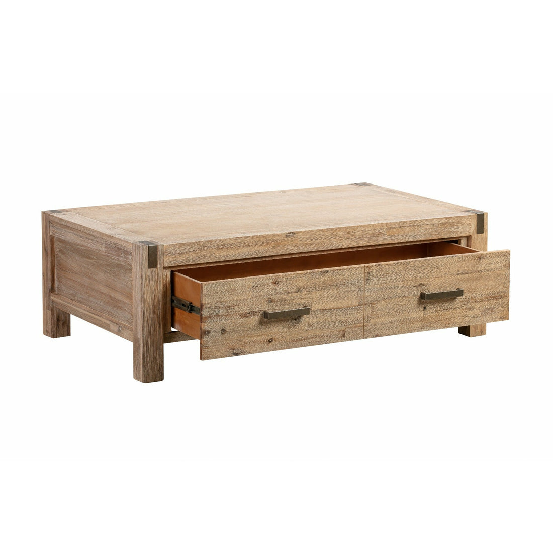 Coffee Table Solid Acacia Wood with 2 Drawers - Wood