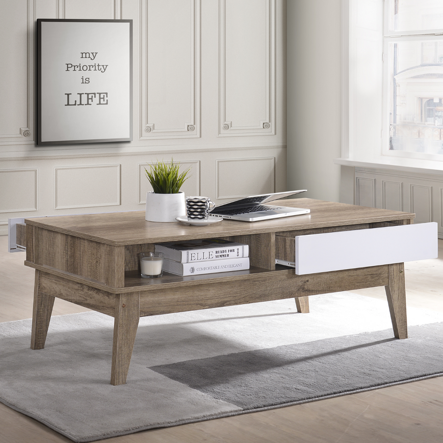 Coffee Table White & Wood Oak