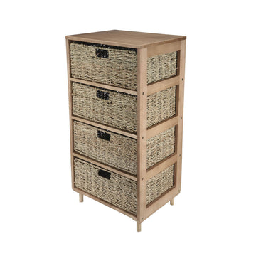 4 Drawer Natural Seagrass Wooden Storage Chest Stylish 85cm