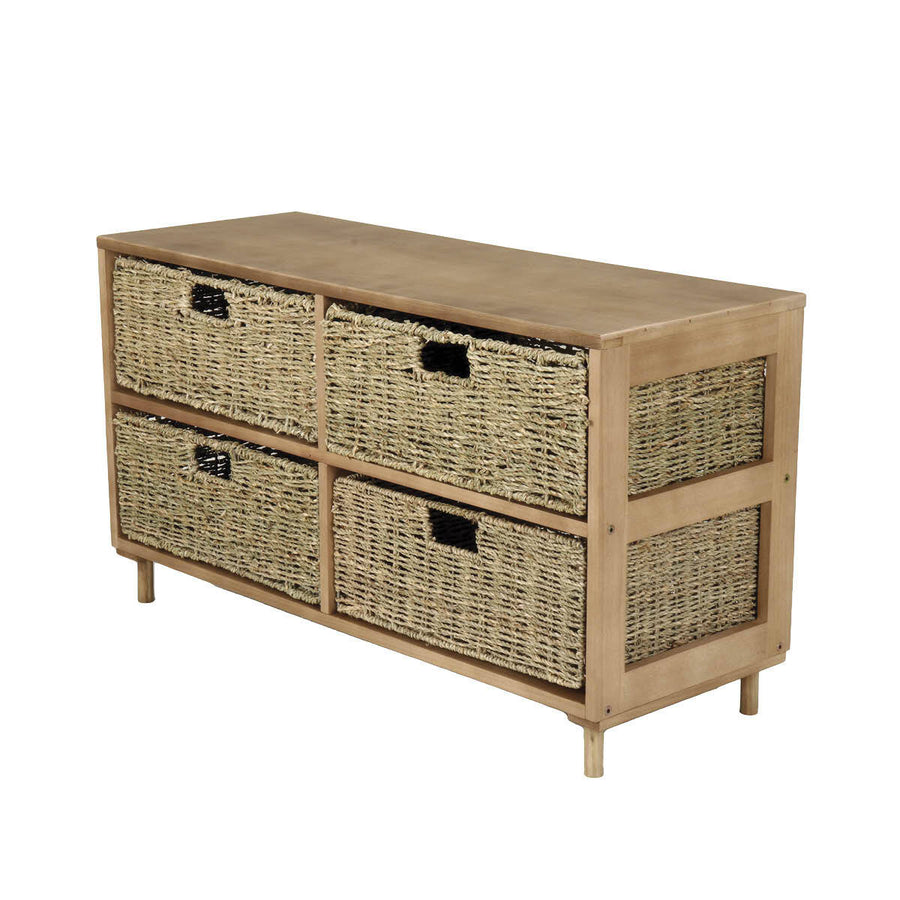 4 Drawer Natural Seagrass Wooden Storage Chest Stylish 46cm