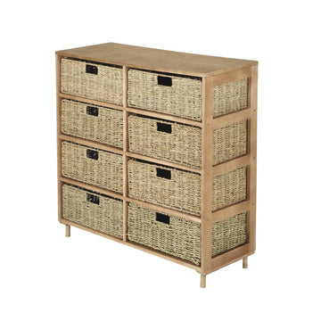 8 Drawer Natural Seagrass Wooden Storage Chest Stylish 85cm