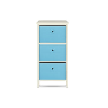 3 Drawer Pine Wood Storage Chest Sky Blue Fabric Baskets 37 x 80cm