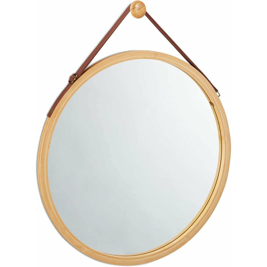 Hanging Round Wall Mirror - Solid Bamboo Frame