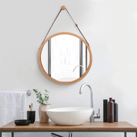 Hanging Round Wall Mirror - Solid Bamboo Frame