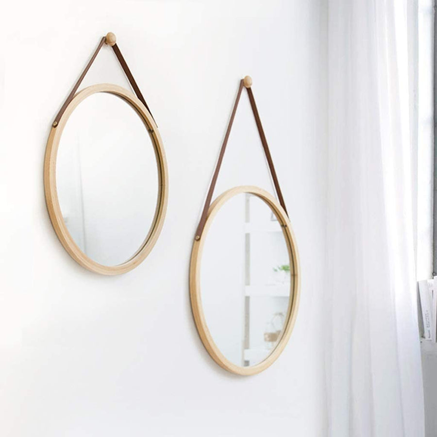 Hanging Round Wall Mirror - Solid Bamboo Frame