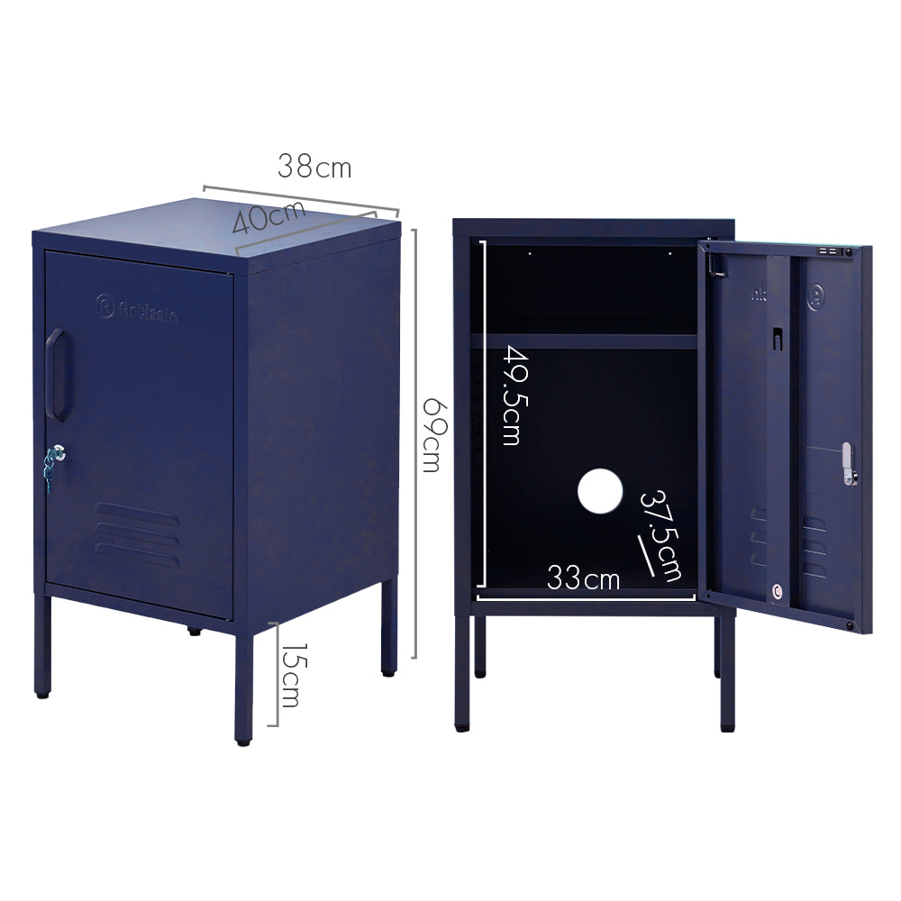 Metal Locker Storage Shelf Filing Cabinet Cupboard Bedside Table Blue