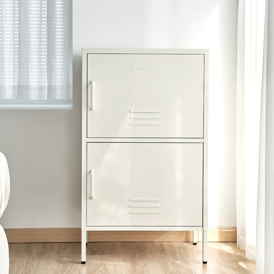 Double Storage Cabinet Shelf Organizer Bedroom White