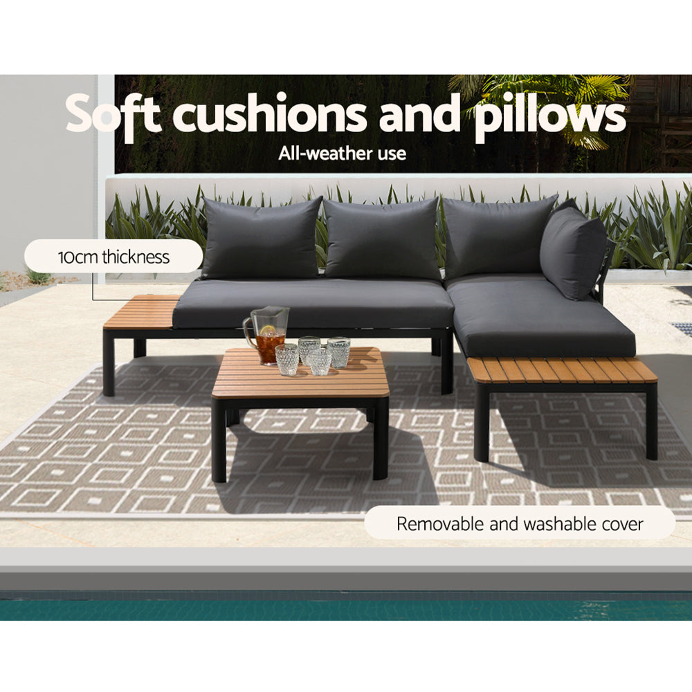 Outdoor Sofa Set 4 Seater Corner Modular Lounge Setting Aluminium Black