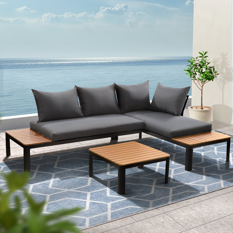 Outdoor Sofa Set 4 Seater Corner Modular Lounge Setting Aluminium Black