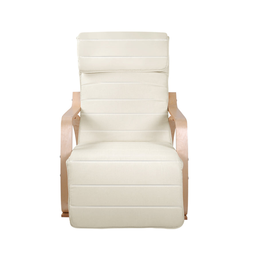 Fabric Rocking Armchair with Adjustable Footrest - Beige