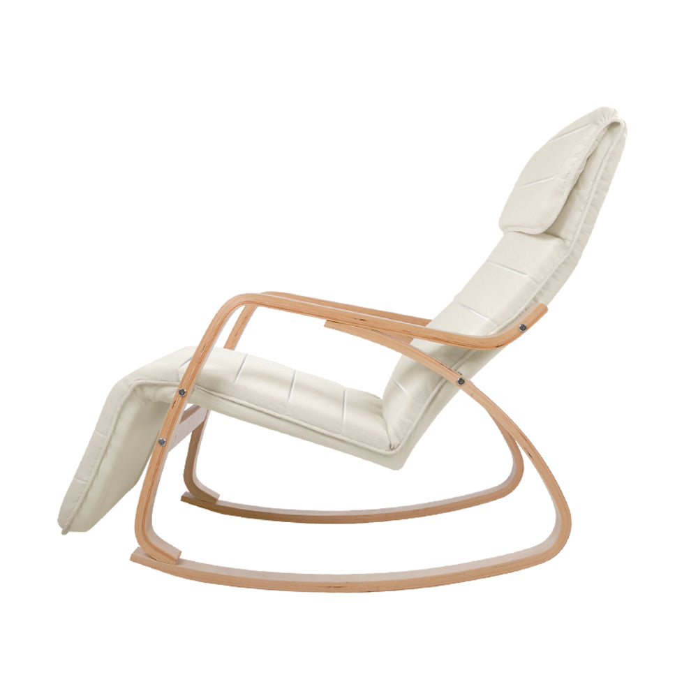 Fabric Rocking Armchair with Adjustable Footrest - Beige