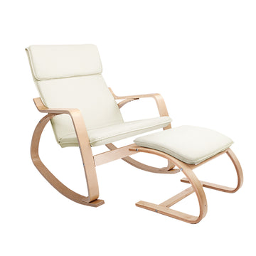 Wooden Armchair with Foot Stool - Beige