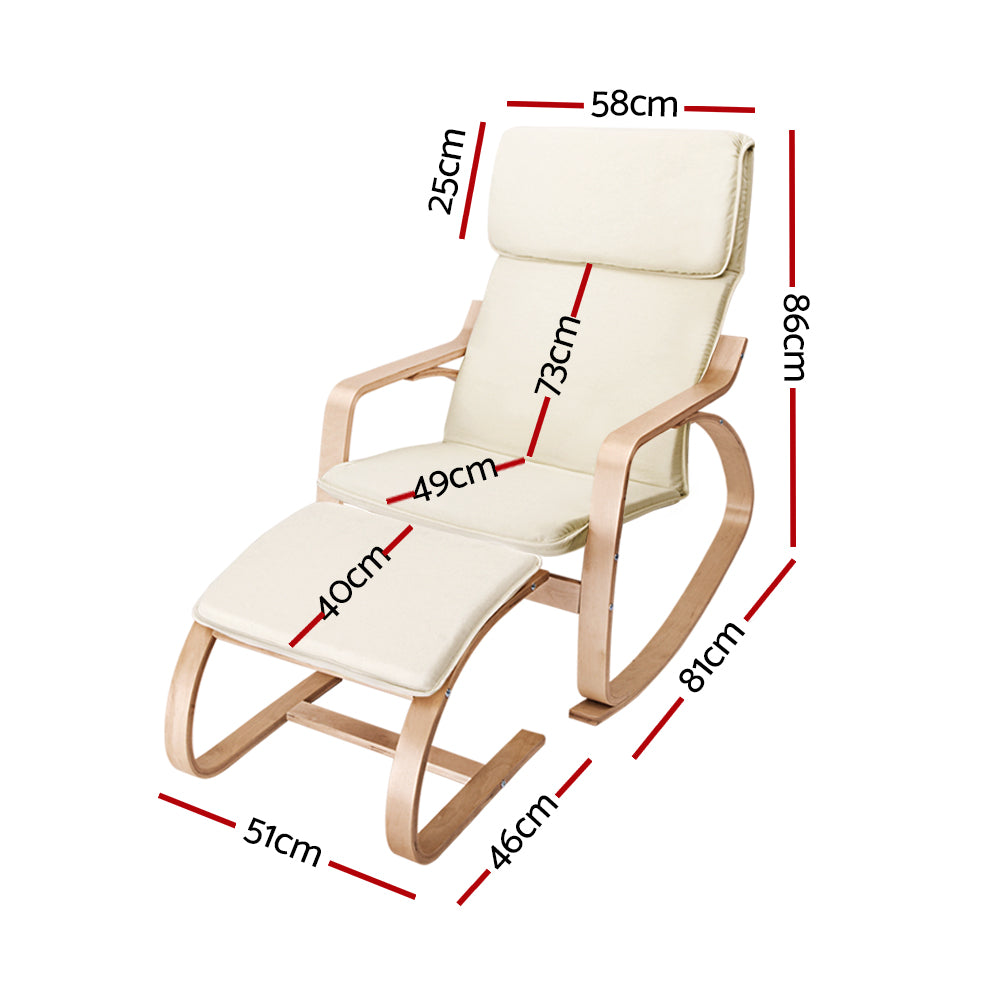 Wooden Armchair with Foot Stool - Beige