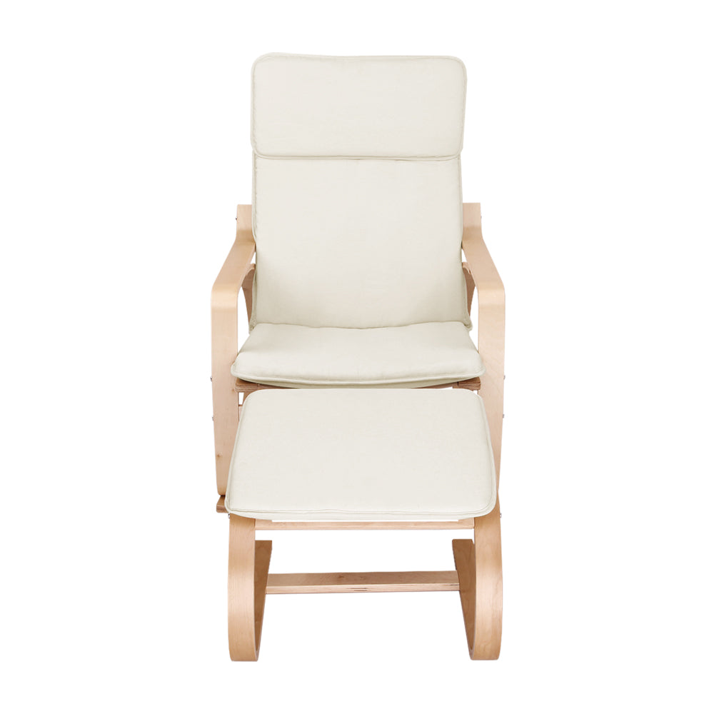 Wooden Armchair with Foot Stool - Beige