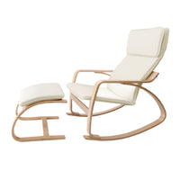 Wooden Armchair with Foot Stool - Beige