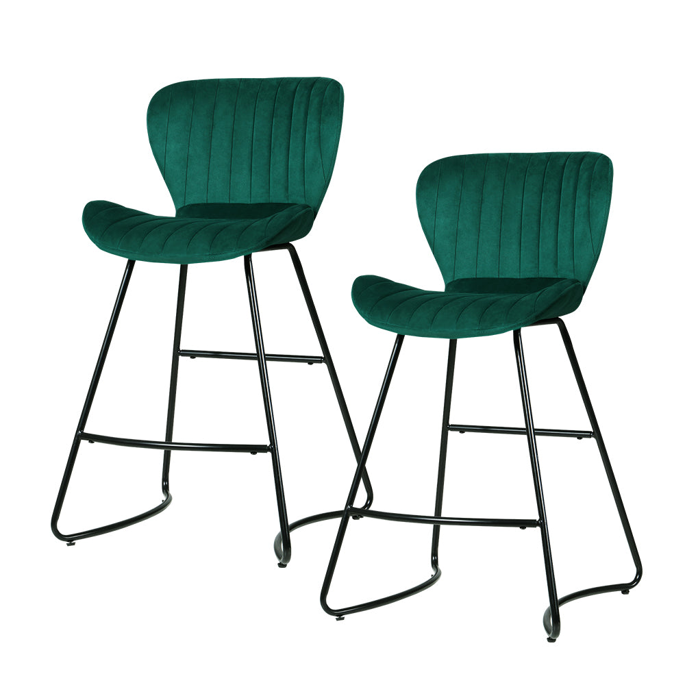 Artiss Set of 2 Bar Stools Kitchen Stool Velvet Dining Chairs Green Barstool Chair Metal