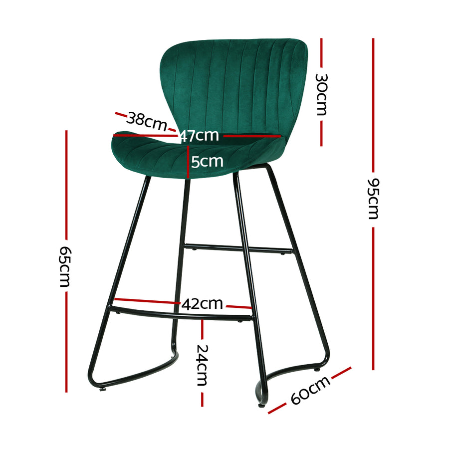 Artiss Set of 2 Bar Stools Kitchen Stool Velvet Dining Chairs Green Barstool Chair Metal