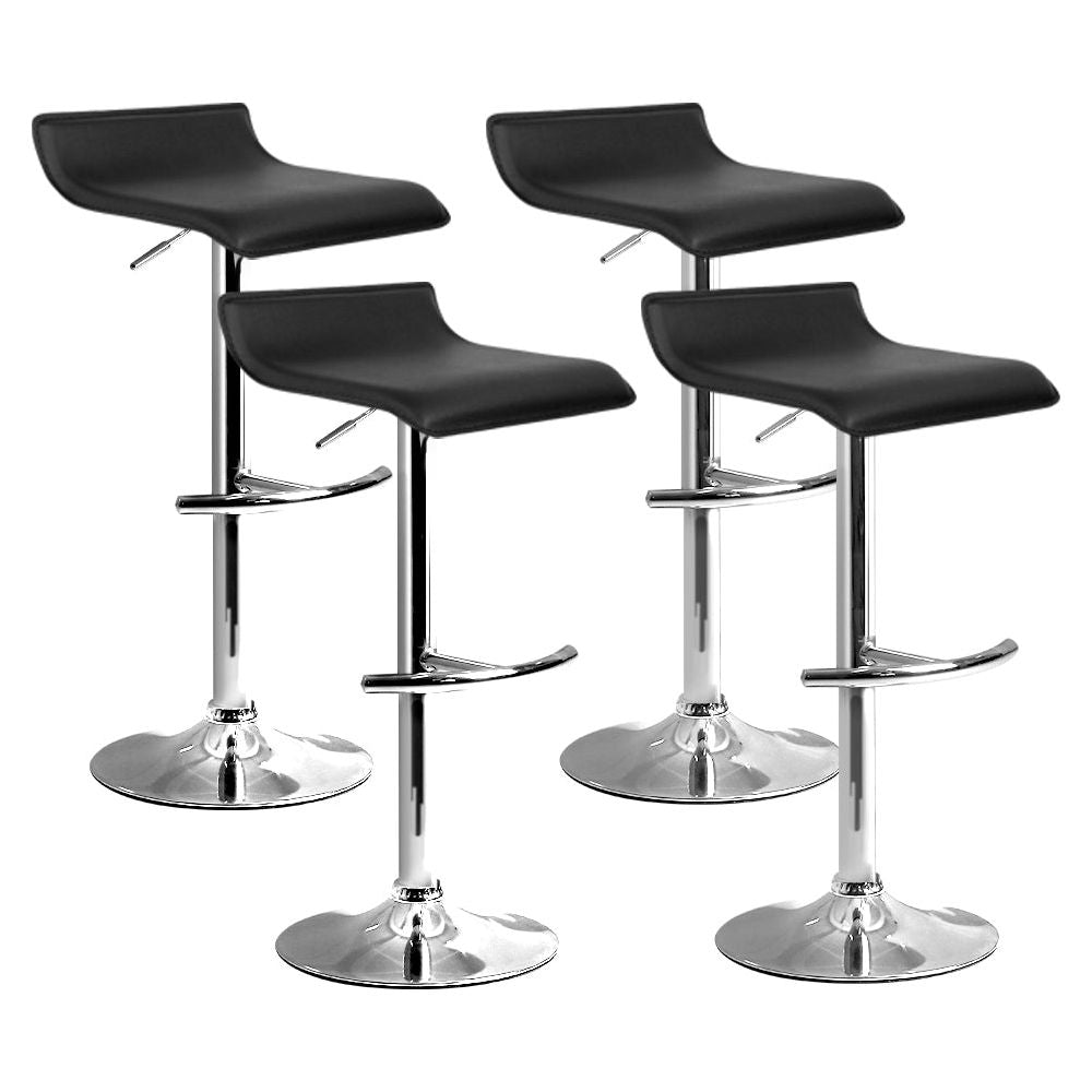 Set of 4 PU Leather Wave Style Bar Stools - Black