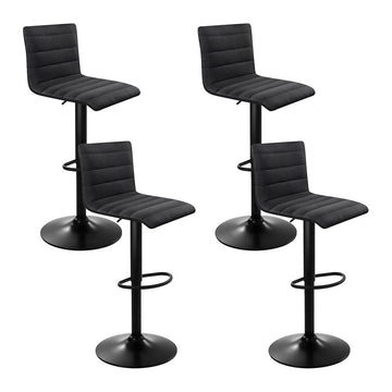 Set of 4 Faux Linen Bar Stools - Black