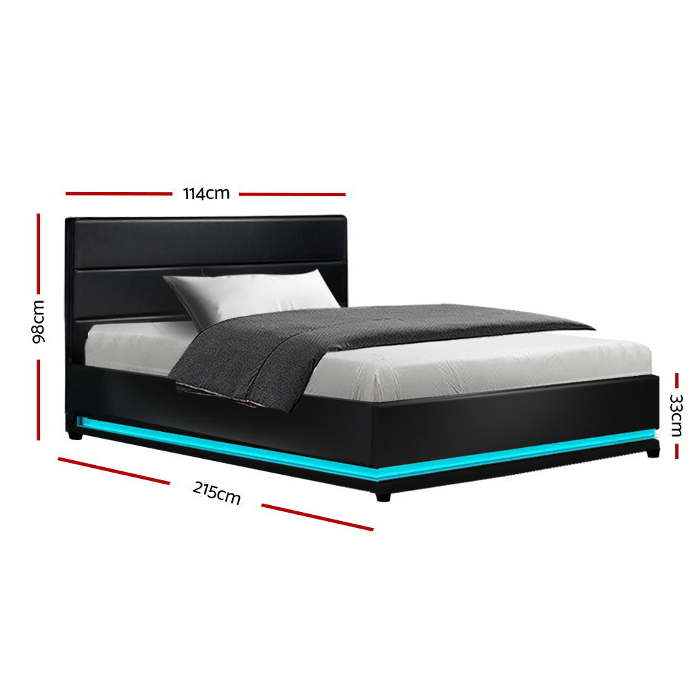 RGB LED Bed Frame King Single Size Gas Lift Base Storage Leather Lumi