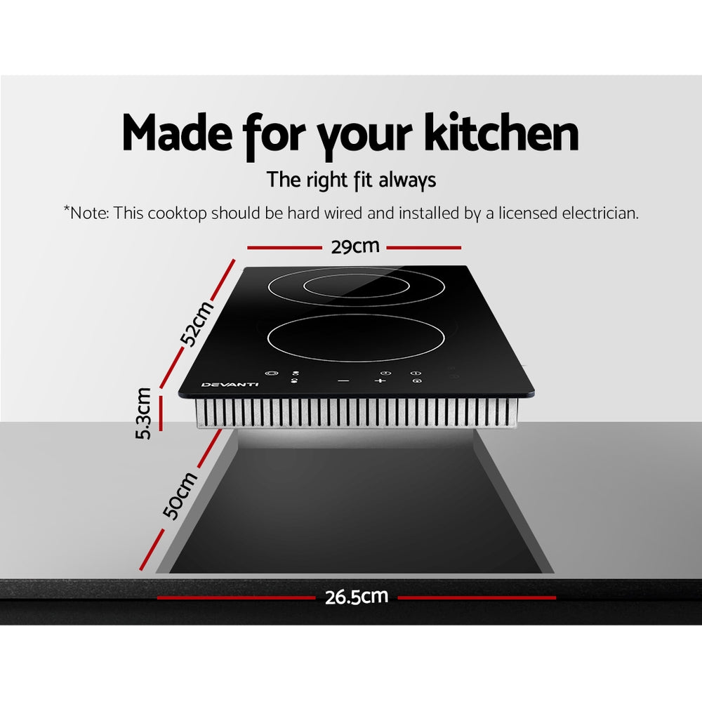 Electric Ceramic Cooktop 30cm Kitchen Cooker Cook Top Hob Touch Control 3-Zones