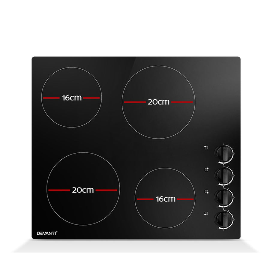 Ceramic Cooktop 60cm Electric Kitchen Burner Cooker 4 Zone Knobs Control