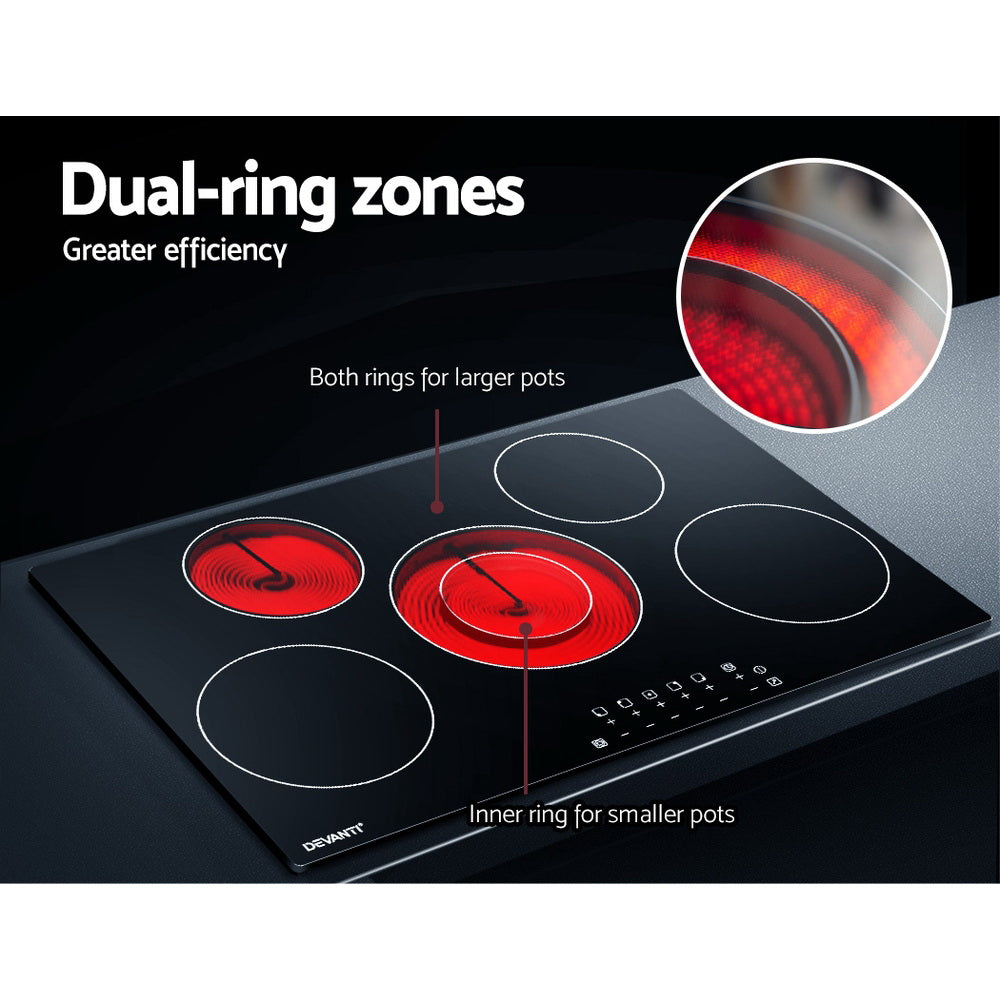 90cm Ceramic Cooktop Electric Cook Top 5 Burner Stove Hob Touch Control 6-Zones