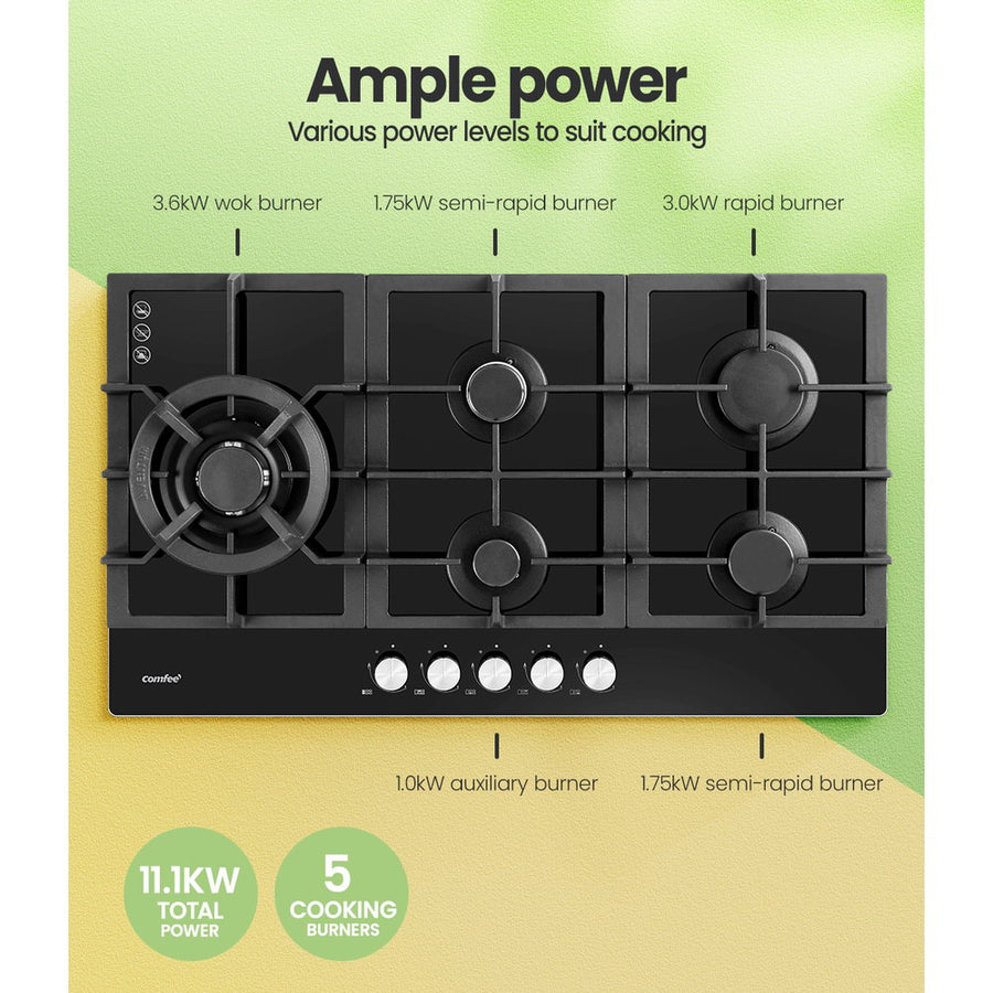 Gas Cooktop 5 Burner Kitchen Gas Hob Cook Top Trivets Stove Black NG LPG