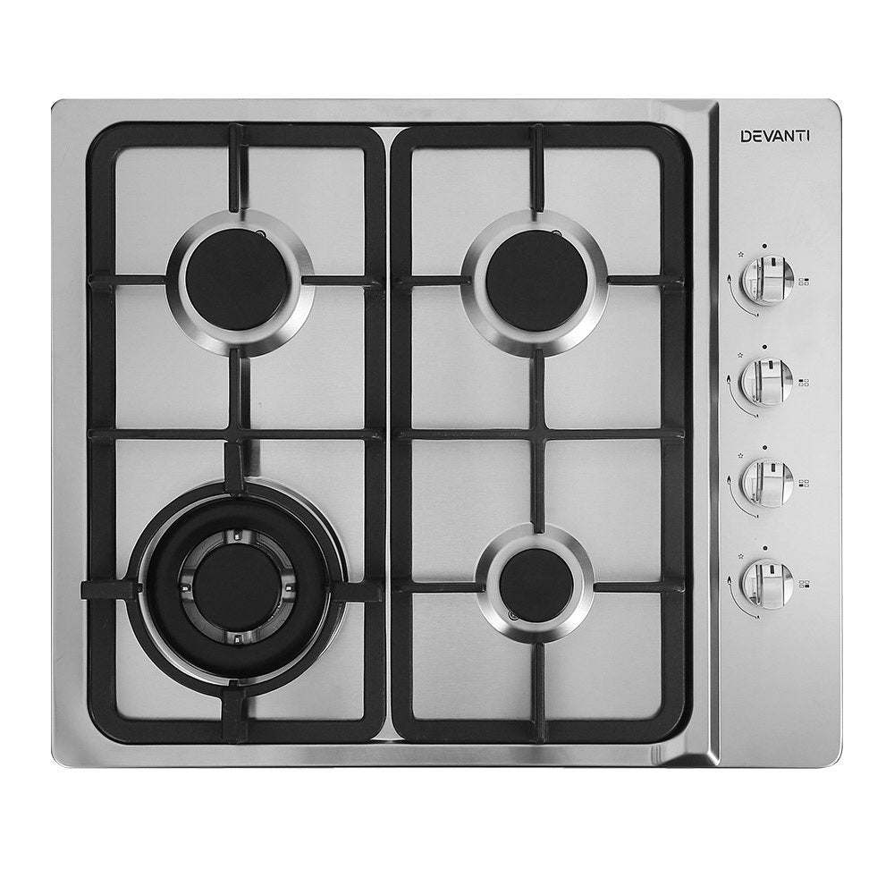 Gas Cooktop 60cm Kitchen Stove 4 Burner Cook Top NG LPG Stainless Steel Silver