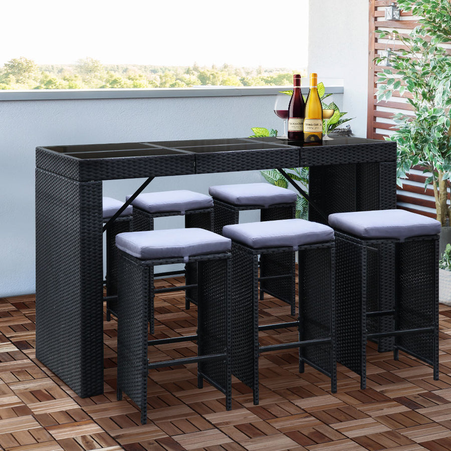 7 Piece Outdoor Dining Table Set - Black