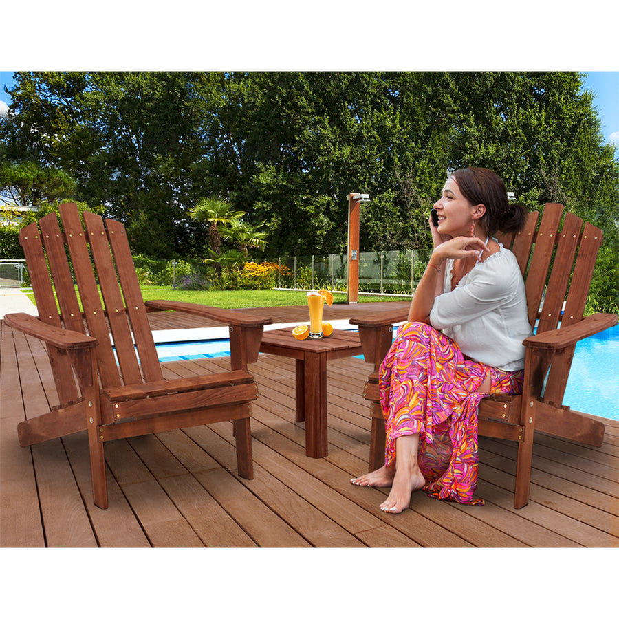 Outdoor Sun Lounge Beach Chairs Table Setting Wooden Adirondack Patio Chair Brown