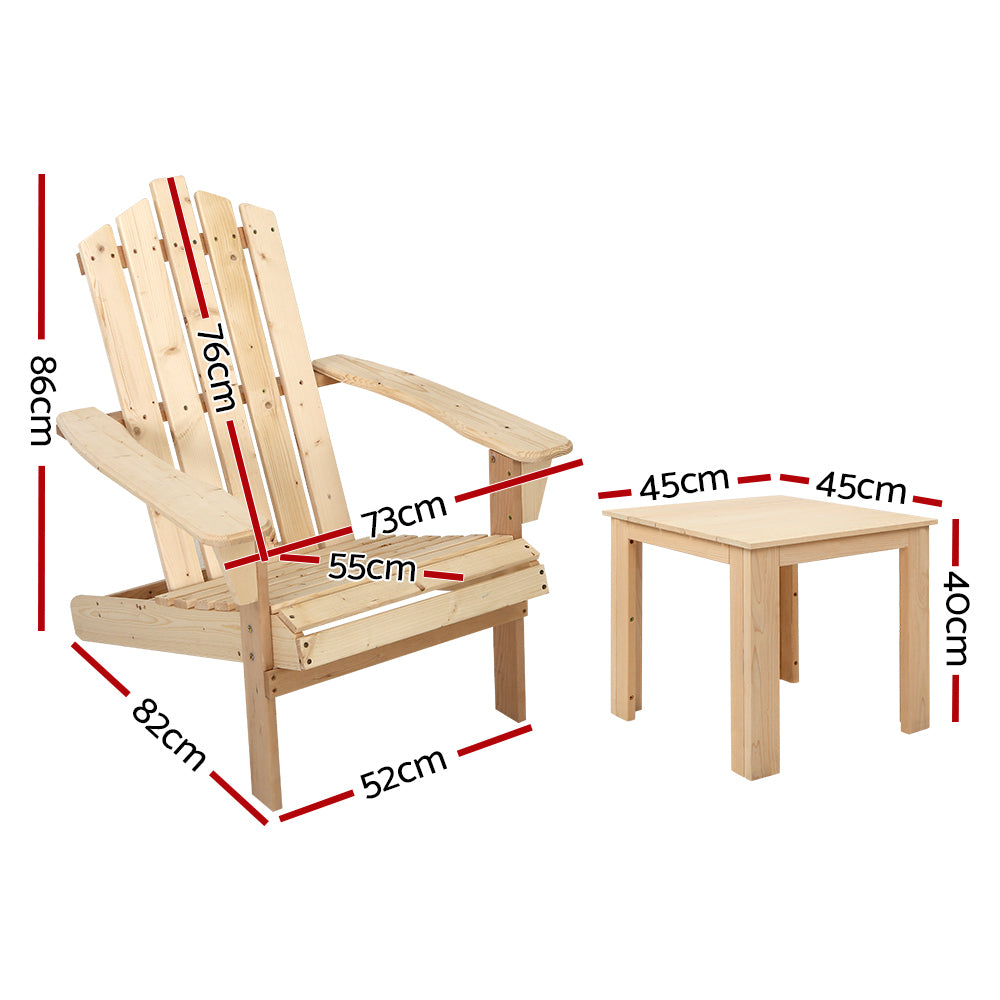 Outdoor Sun Lounge Beach Chairs Table Setting Wooden Adirondack Patio Natural Wood Chair