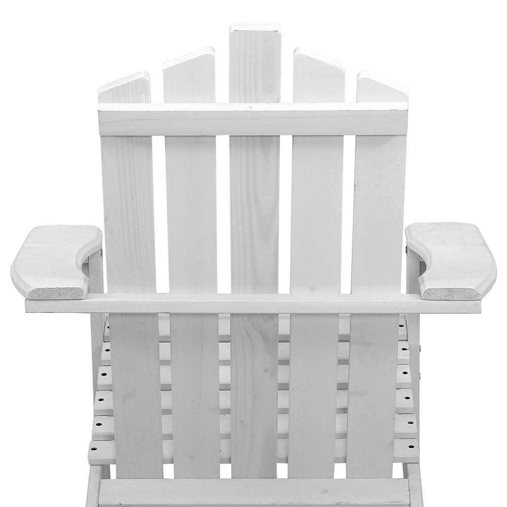 Outdoor Sun Lounge Beach Chairs Table Setting Wooden Adirondack Patio - White