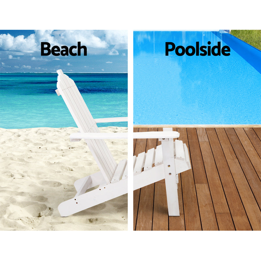 Outdoor Sun Lounge Beach Chairs Table Setting Wooden Adirondack Patio - White