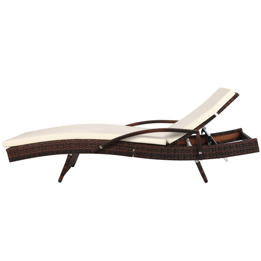 Set of 2 Sun Lounge Outdoor Furniture Day Bed Rattan Wicker Lounger Patio