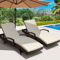 Set of 2 Sun Lounge Outdoor Furniture Day Bed Rattan Wicker Lounger Patio