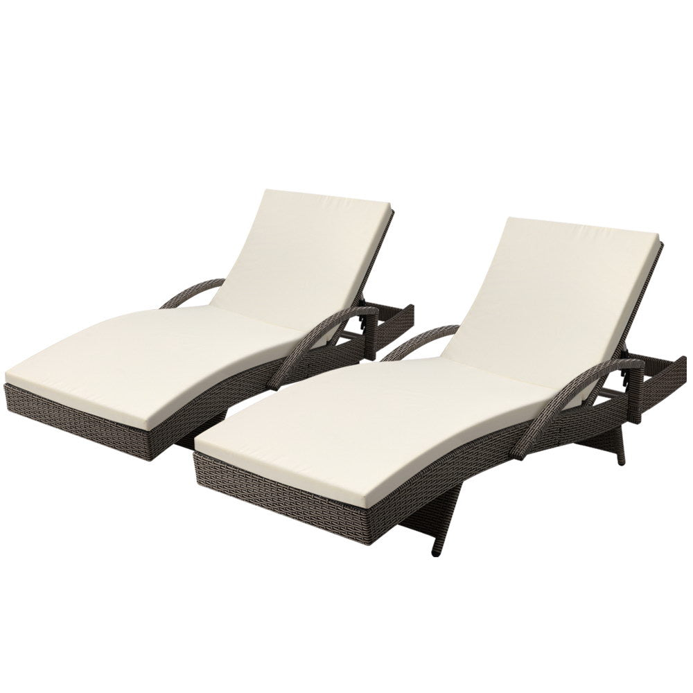 Set of 2 Outdoor Sun Lounge Chair with Cushion- Grey