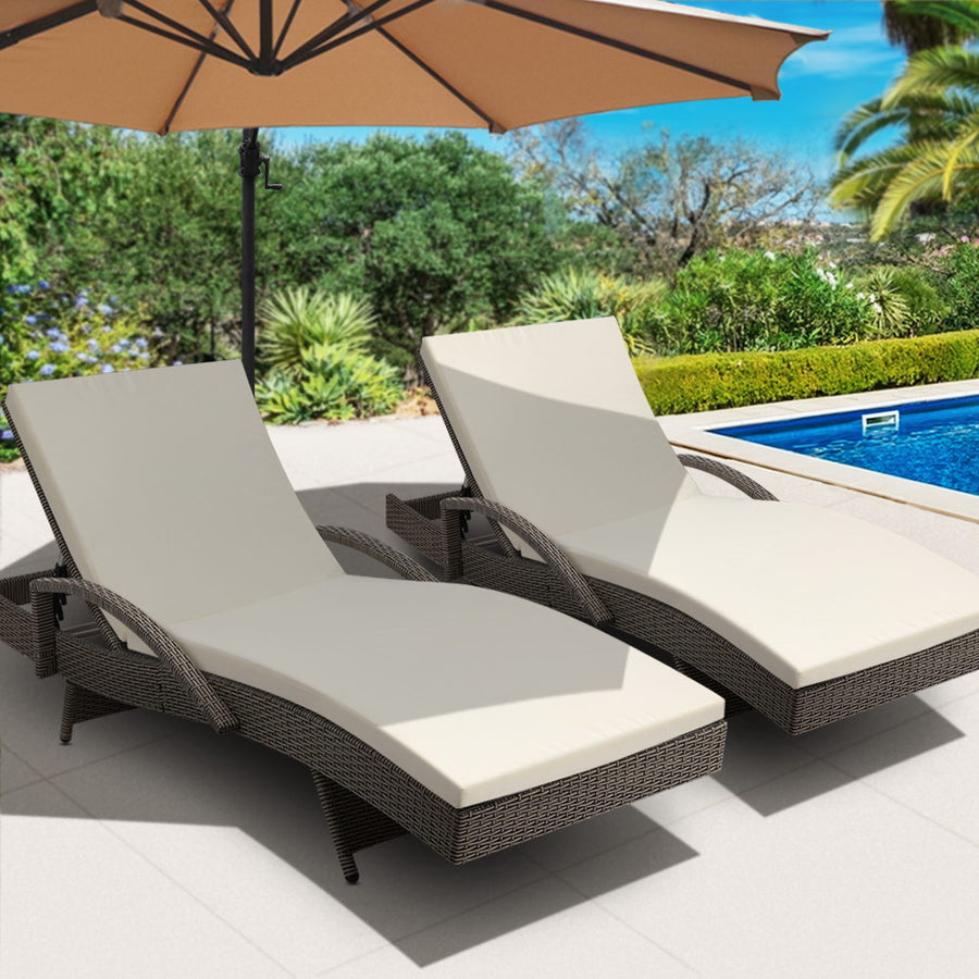 Set of 2 Outdoor Sun Lounge Chair with Cushion- Grey