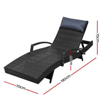 Set of 2 Sun Lounge Outdoor Furniture Wicker Lounger Rattan Day Bed Garden Patio Black