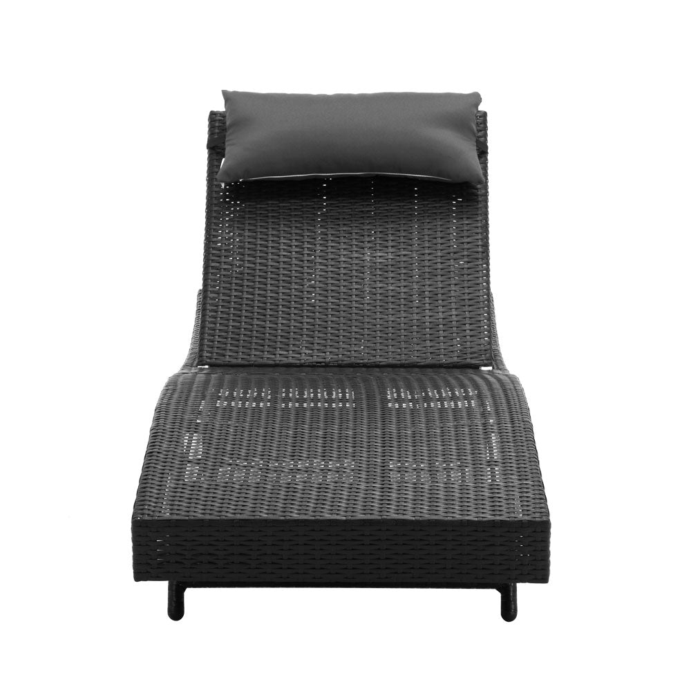 Outdoor Sun Lounge Setting Wicker Lounger Day Bed Rattan Patio Furniture Black