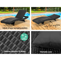 Outdoor Sun Lounge Setting Wicker Lounger Day Bed Rattan Patio Furniture Black