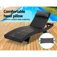 Outdoor Sun Lounge Setting Wicker Lounger Day Bed Rattan Patio Furniture Black