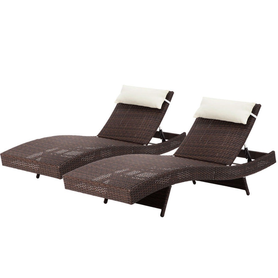 Outdoor Sun Lounge Setting Wicker Lounger Day Bed Rattan Patio Furniture Brown