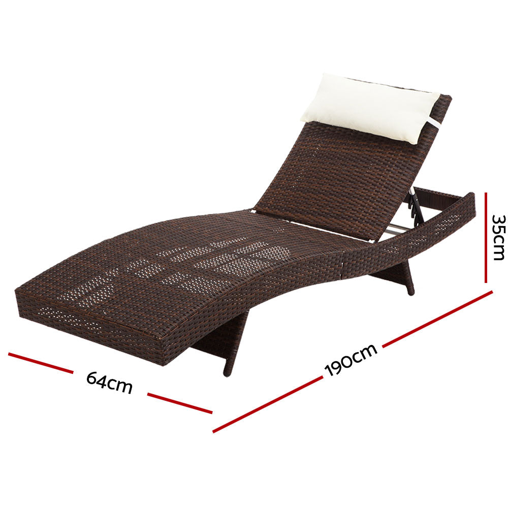 Outdoor Sun Lounge Setting Wicker Lounger Day Bed Rattan Patio Furniture Brown