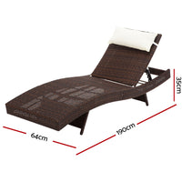 Outdoor Sun Lounge Setting Wicker Lounger Day Bed Rattan Patio Furniture Brown