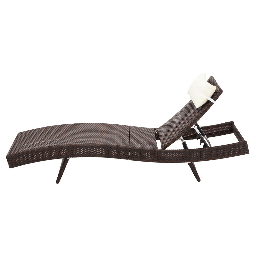 Outdoor Sun Lounge Setting Wicker Lounger Day Bed Rattan Patio Furniture Brown