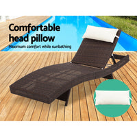 Outdoor Sun Lounge Setting Wicker Lounger Day Bed Rattan Patio Furniture Brown