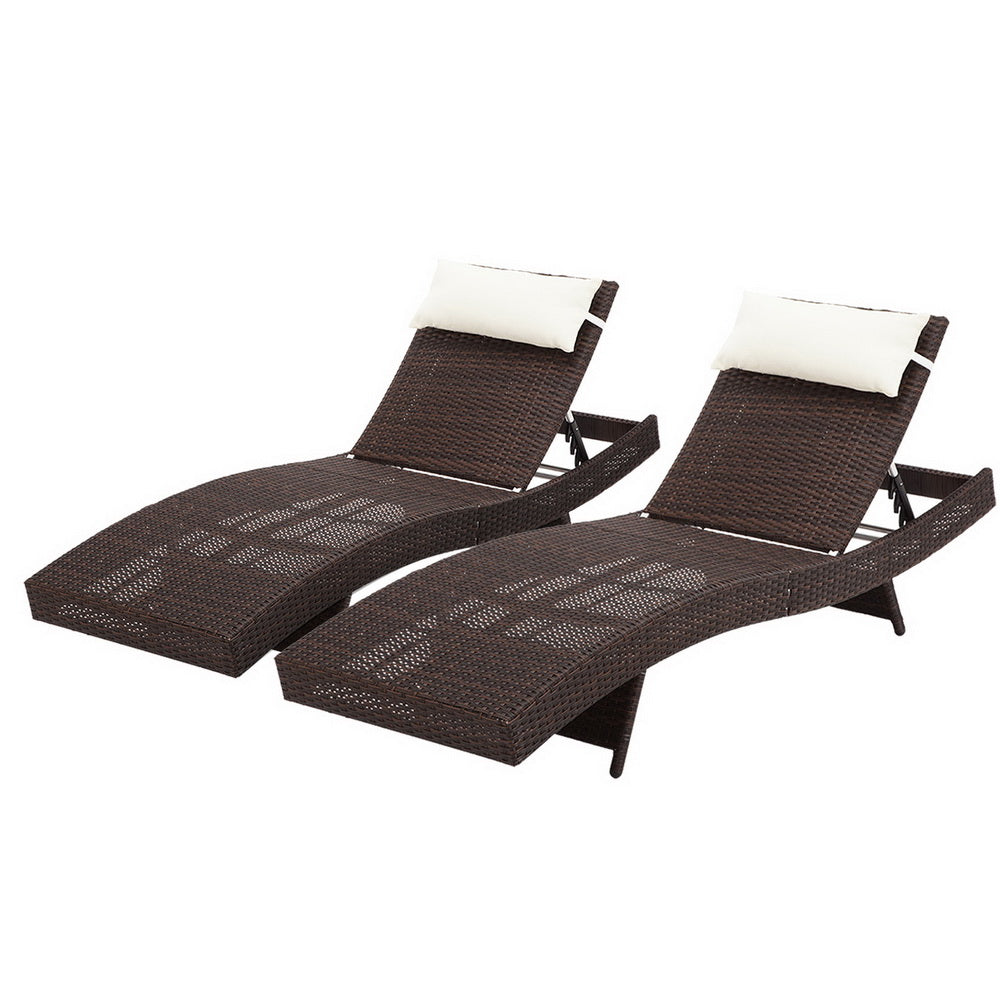 Outdoor Sun Lounge Setting Wicker Lounger Day Bed Rattan Patio Furniture Brown