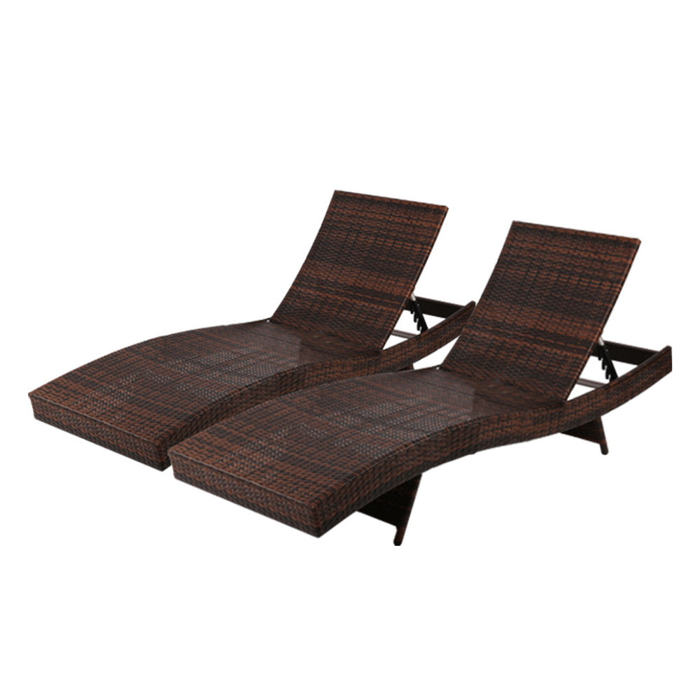 Outdoor Sun Lounge Setting Wicker Lounger Day Bed Rattan Patio Furniture Brown